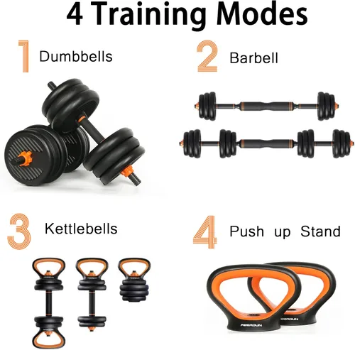 Miniatura 3 de Juego de mancuernas ajustables 4 en 1 para gimnasio en casa, juego de mancuernas de peso libre de 44 libras con conector utilizado como soporte