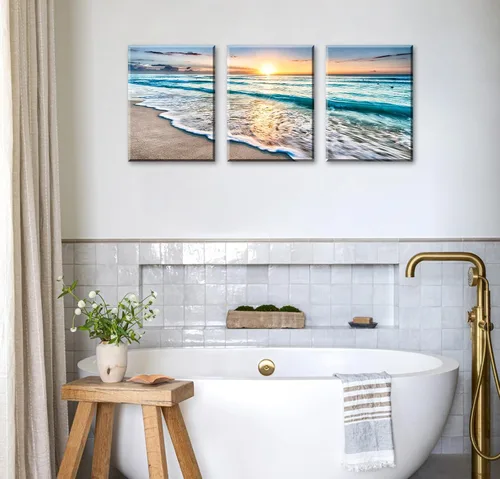 Miniatura 3 de 3 piezas de decoración del océano, decoración moderna de playa para baño, arte de pared para sala de estar, decoración de playa para el hogar