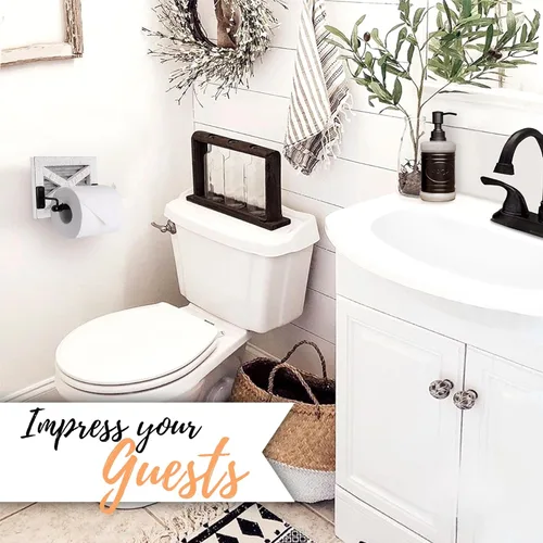 Miniatura 4 de Autumn Alley Soporte de papel higiénico blanco para pared, accesorios decorativos de baño de granja, madera lavada blanca, metal galvanizado y metal