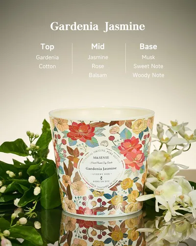Miniatura 2 de M&SENSE Vela Perfumada de Gardenia y Jazmín, 28.2oz Velas Grandes de Cera de Soja Natural de 3 Mechas, Duraderas de Combustión Limpia y Lenta Sin