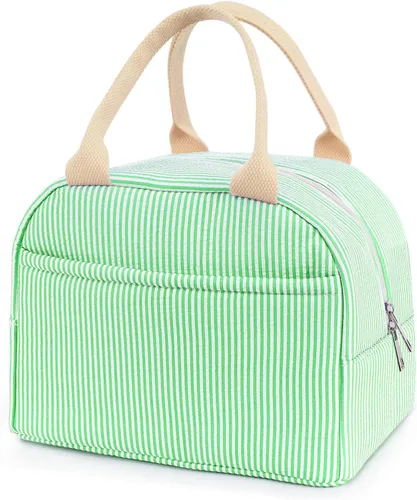 Miniatura 8 de Bolsa de almuerzo para mujer, lonchera térmica para viajes, trabajo, picnic, bolsas de almuerzo de gran capacidad para adultos (rayas negras)
