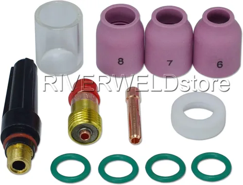 Miniatura 10 de RIVERWELD TIG - Cuerpos de pinza de lente de gas rechonchos 17GL040 10N22S .040 pulgadas, boquillas de cuarzo vasos de vidrio transparente #10 5/8