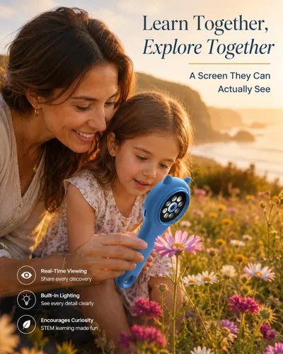 Miniatura 6 de Microscopio de exploración al aire libre para niños, microscopio digital portátil 500X con pantalla IPS de 2 pulgadas, juguete STEM de viaje de Azul