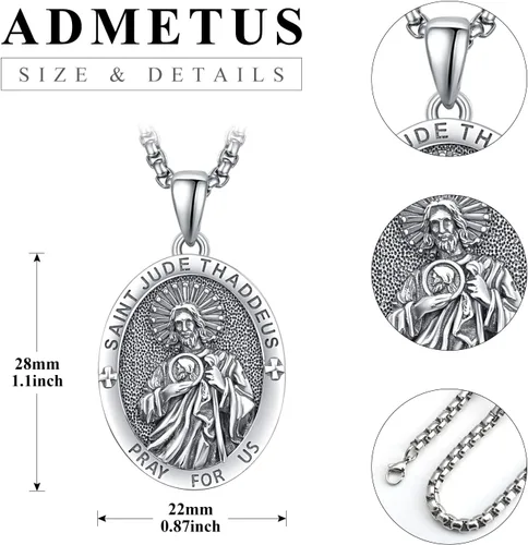 Miniatura 2 de Medallas patronales de plata de ley 925 Collar de amuleto de protección para hombres con cadena Rolo de 0.098 in 22 pulgadas + 2 pulgadas
