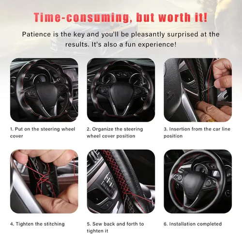 Miniatura 6 de Augeny Funda de Cuero Genuino para Volante, Protector de Volante de Coche Transpirable Antideslizante que se Cose para Diámetro Máximo de 15 Café
