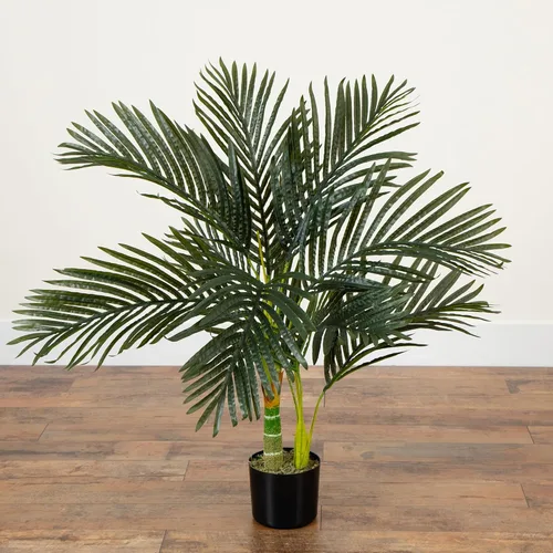 Miniatura 6 de Nearly Natural Palmera de caña dorada de 3 pies, árbol tropical artificial con fronds verdes realistas y tronco similar al bambú, incluye maceta