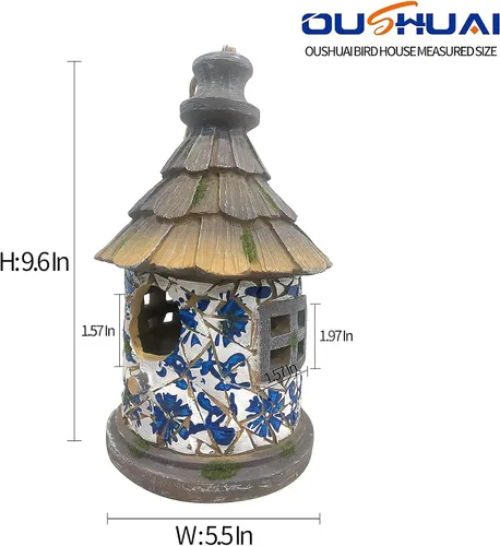 Miniatura 2 de OUSHUAI Casa para pájaros para exteriores con poste, decoración de jardín, casas para pájaros colgantes resistentes a la intemperie, nido de pájaros