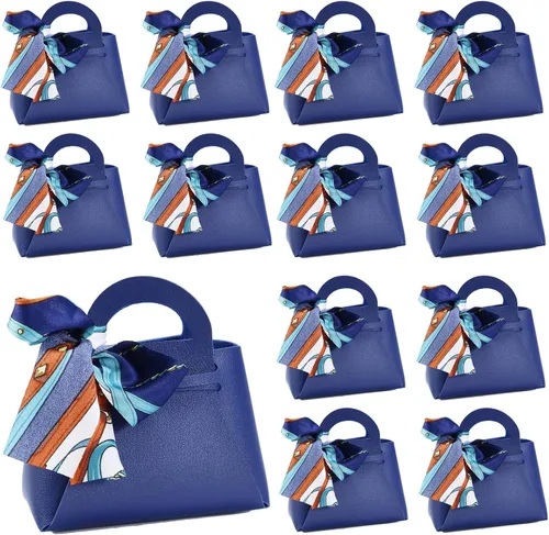 Miniatura 11 de LPEIEB Paquete de 12 Bolsas de Regalo Tipo Candy Bag de Cuero con Cinta, Bolsas de Regalo de Boda de PU con Asa de Cinta, Cajas de Favor de Fiesta