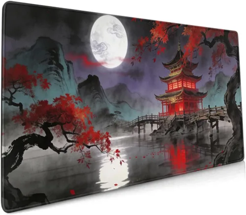 Miniatura 13 de Alfombrilla de mouse para juegos de acuarela japonesa negra y blanca con flor de cerezo de 35.4 x 15.7 pulgadas, XXL extendida, alfombrilla de mouse