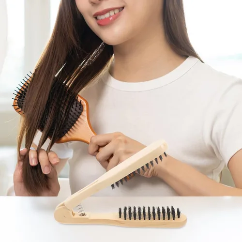 Miniatura 8 de Healifty Peine alisador de pelo de madera de 8.66 pulgadas, diseño de doble cepillo, alisador de pelo antiestático para un peinado suave