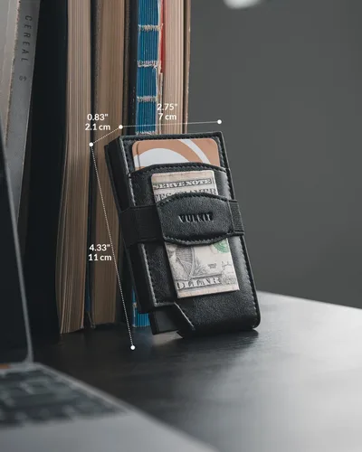 Miniatura 6 de VULKIT Billetera desplegable para tarjetas con correa de dinero, bolsillo frontal de cuero, con ventana de identificación, bloqueo RFID, funda
