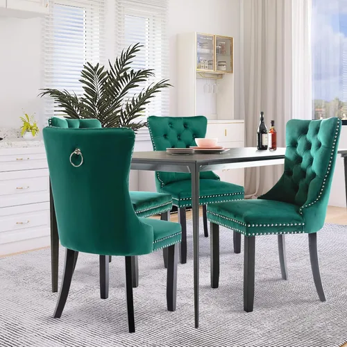 Miniatura 3 de SoarFlash Juego de 4 Sillas de Comedor de Terciopelo, Silla Lateral de Respaldo Alto, Silla Lateral Tapizada Moderna de Alta Gama con Capitoné