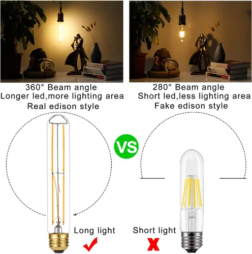 Miniatura 2 de LiteHistory Bombilla E26 regulable de 6 W, igual a 60 W, AC120V, blanco cálido, 2700 K, Edison 60 W, 600 lúmenes, T10, para colgante rústico, tubo