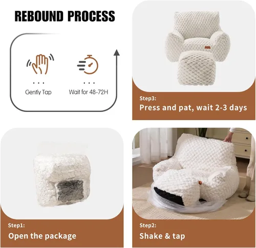 Miniatura 8 de Silla Puf con Otomana, Sofá Puf Gigante Moderno con Reposapiés, Sillas Puf Grandes de Descanso para Adultos y Adolescentes, Cómoda Silla de Lectura