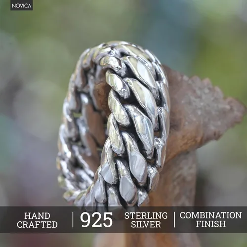 Miniatura 5 de NOVICA Anillo artesanal hecho a mano de plata de ley 925 Indonesia 'Sanca Kembang Python