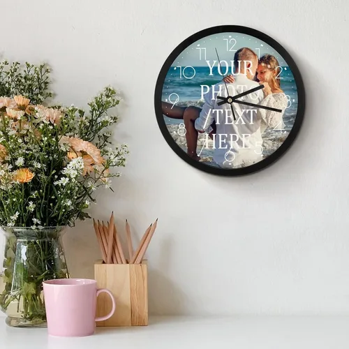 Miniatura 3 de Reloj de pared personalizado, reloj de pared personalizado con foto/imagen, texto, reloj sin tictac, silencioso, reloj de pared digital Estilo 1
