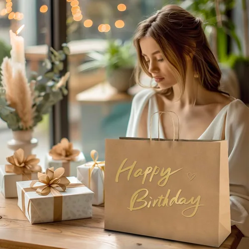 Miniatura 6 de bagmad Paquete de 50 bolsas grandes de papel kraft de 16 x 6 x 12 pulgadas, color marrón natural liso con asas, a granel para compras, bodas