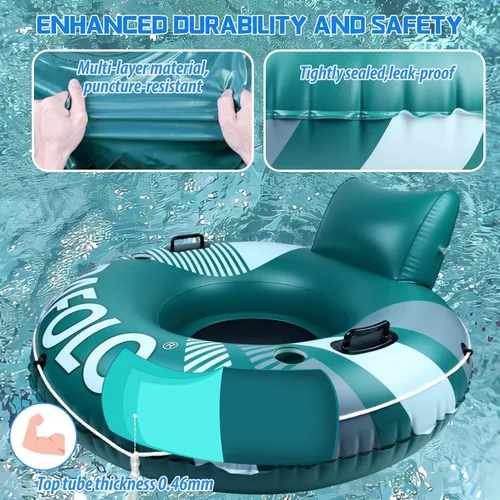 Miniatura 7 de Pool Float Adult, 53" Inflatable Float Tube, River Tubes for Floating Heavy Duty with Mesh Bottom, Inflatable Tube for Beach Lake Rafting, Verde