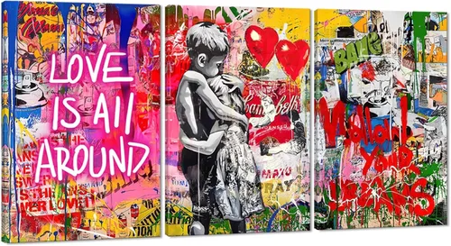 Miniatura 58 de 3 Piezas de Arte de Pared Banksy en Lienzo, Póster de Graffiti, Decoración de Pared con Citas Inspiradoras, Nunca Te Rindas, Obras de Arte para Sala