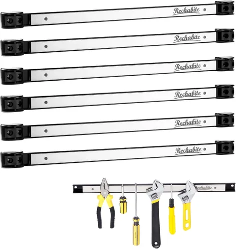 6 Piezas Tiras Magnéticas de Soporte de Herramientas de 18", Barra Magnética de Herramienta de Superficie de Acero Inoxidable, Estante Organizador