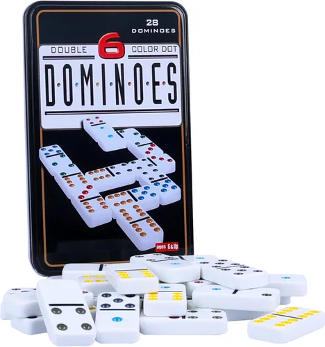 GOTHINK Juego de Dominó Doble 6 para Adultos con Caja de Almacenamiento de Lata - 28 Fichas de Dominó de Colores con Puntos para Juegos de Mesa
