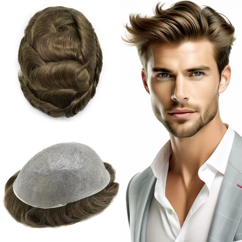 Miniatura 12 de Hombres Toupee Hair Thin Skin 0.06 Hombres Toupee Hair Piece Remy Human Hair System Mens Hairpieces Invisable Hairline Protesis Capilar Para Hombre