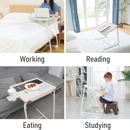 Miniatura 7 de Japard Mesa plegable para TV, mesita de noche pequeña con soporte para tazas, ajustable de 6 alturas y 3 ángulos de inclinación (negro, 2 piezas)