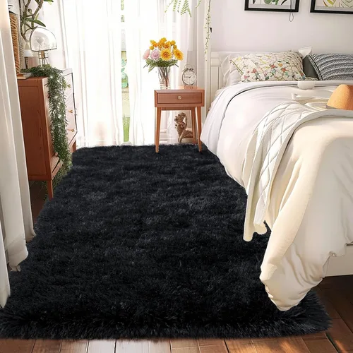 Miniatura 129 de Awaytail Alfombra Esponjosa Lavable 2x3 Pies, Pura Negra Alfombra para Silla de Escritorio Antideslizante, Alfombra Supersuave para Niños