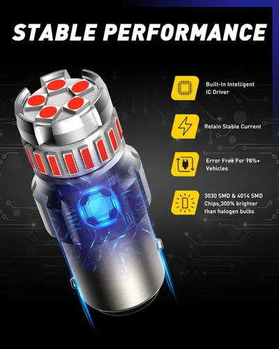 Miniatura 3 de AUTOONE Bombilla LED roja 1157 para luces de freno, bombillas LED BAY15D 2057 2357 7528 para luz trasera, 300% más brillantes, Canbus listas