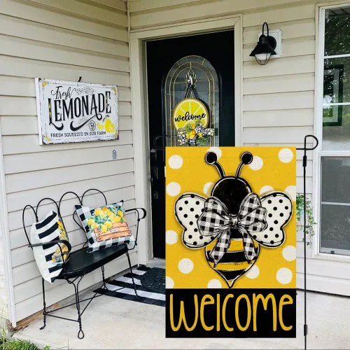 Miniatura 2 de CROWNED BEAUTY Bandera de jardín de abejas de verano de 12 x 18 pulgadas, doble cara para exterior, arpillera de bienvenida pequeña, decoración