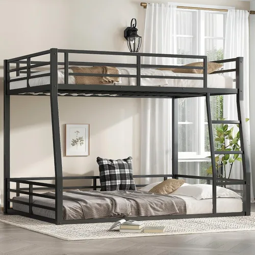 Miniatura 19 de Litera de metal resistente de tamaño individual sobre matrimonial, con escalera integrada y barandilla de seguridad para niños, adolescentes