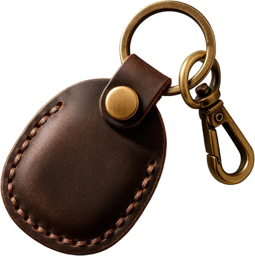 Miniatura 24 de Llavero de Airtag de cuero genuino, llavero portátil de Air tag con anillos para llaves, funda de cobertura oculta completa compatible con Airtag
