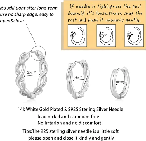 Miniatura 4 de Senteria Small Gold Hoop Earrings for Women 3 Pairs 925 Sterling Silver 14K Gold Plated Small Huggie Hoop Earrings Set for Girls (13mm 15mm 20mm)
