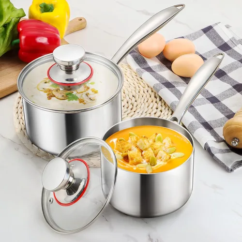 Miniatura 5 de E-far Juego de cacerolas de acero inoxidable, 1 cuarto y 2 cuartos de galón, olla triple con tapa para cocinar pasta, calentar leche hirviendo agua