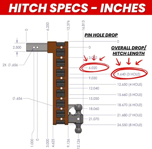Miniatura 6 de GEN-Y Hitch Enganche de remolque para receptor de 2.5 pulgadas Caída de 6 pulgadas - 3 posiciones ajustables Capacidad de remolque de 21 k
