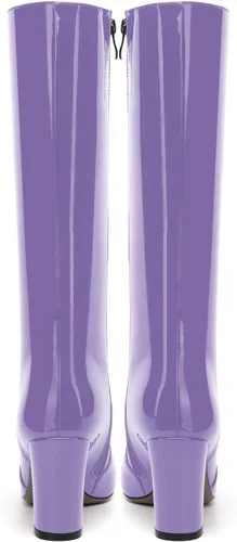Miniatura 130 de AMBELIGHT Botas altas hasta la rodilla con cremallera y puntera puntiaguda para mujer, de patente sólida, tacón alto, 3.3 pulgadas