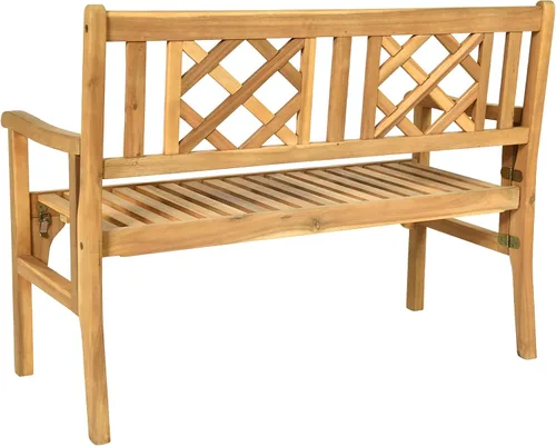 Miniatura 8 de S AFSTAR Banco de jardín plegable para patio, banco para exteriores de 4 pies con asiento de listones y reposabrazos cómodo, banco de patio
