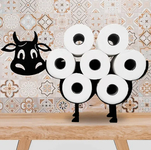 Miniatura 2 de Teaeeno Soporte de papel higiénico de vaca negra, soportes de papel de almacenamiento de FunnyAnimals para baño, decoración de animales de metal