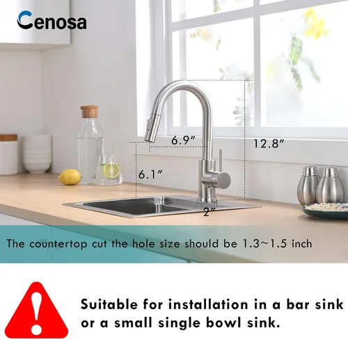 Miniatura 2 de Grifo de Barra Moderno para Fregadero de Cocina de Una Sola Manija con Rociador Extraíble Caliente y Frío de Níquel Cepillado CENOSA 4 níquel