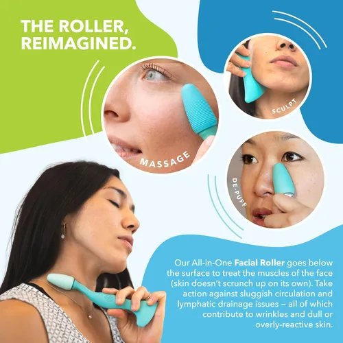 Miniatura 3 de RAD Rodillo facial 2 en 1, opciones de cabeza de rodillo de silicona texturizada y suave, apto para congelador para tratamiento frío, arrugas