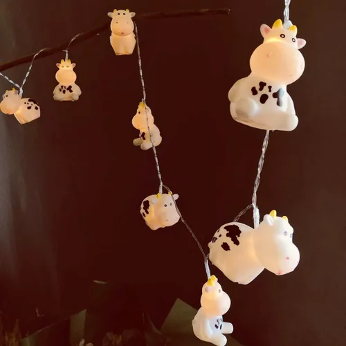 Miniatura 9 de Linda luz nocturna de vaca, de granja, con leche, vaca, funciona con pilas, 3M, 20 LED, decoración de hadas para niños, niñas, dormitorio