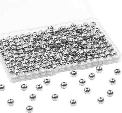 Miniatura 12 de 400 cuentas espaciadoras redondas de acero inoxidable 304 para hacer joyas, cuentas de metal lisas sin costuras, 0.157 pulgadas para hacer collares