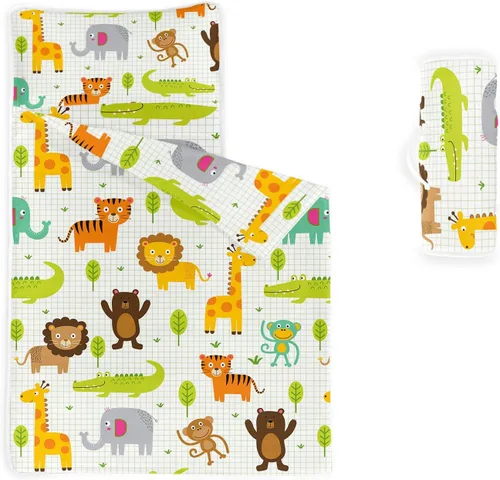 Tapete para siesta – Saco de dormir de animales con almohada extraíble – Juego de ropa de cama para guardería y fiestas de pijamas, preescolar y