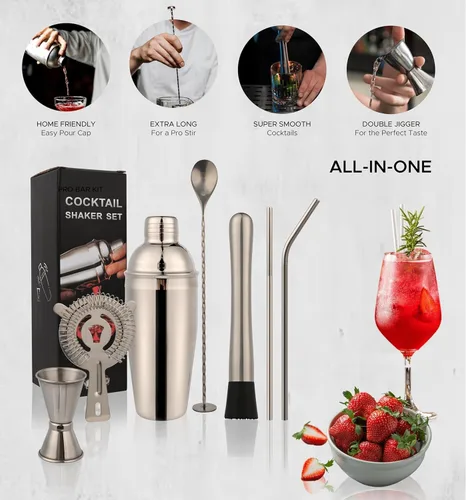 Miniatura 3 de Mixology - Kit de coctelera de 8 piezas, juego de coctelera de acero inoxidable, juego de cóctel perfecto para mezclar bebidas, hogar, bar y fiestas