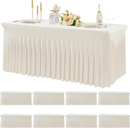 Miniatura 109 de Paquete de 2 manteles de spandex para mesas rectangulares de 8 pies, mantel elástico rosa de 8 pies, manteles ajustados, falda de mesa para fiestas