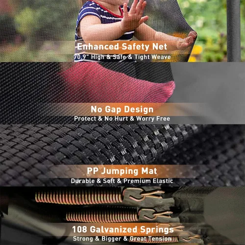 Miniatura 3 de Trampolín de 1500 libras de 8, 10, 12, 14, 15, 16 pies para adultos/niños con red de seguridad, aro de baloncesto, pelota, estacas y escalera