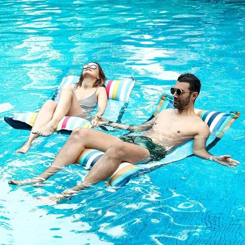 Miniatura 3 de FindUWill Hamaca flotante de tela para piscina, XL, paquete de 2 flotadores inflables multiusos para hamacas de agua