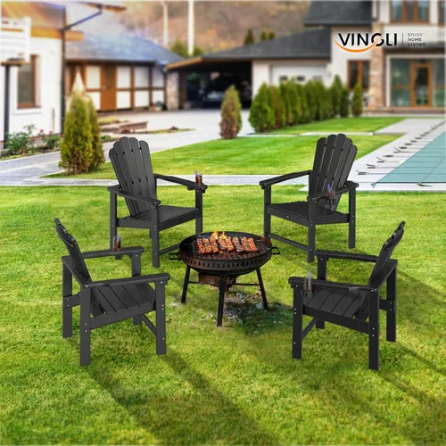 Miniatura 2 de VINGLI Silla Adirondack plegable de plástico con soporte para tazas, material HDPE 100% reciclable, cómoda capacidad de peso de 380 libras