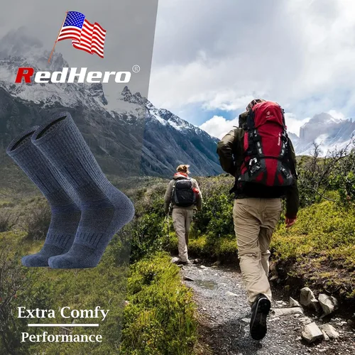Miniatura 2 de Calcetines acolchados de lana merina para hombre, para senderismo, senderismo, senderismo, suaves, acogedores, ajuste térmico, control de humedad
