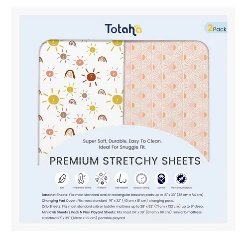 Miniatura 11 de TotAha Sábanas Premium Elásticas para Corral de Juegos Pack N Play Sábanas para Minicuna (Paquete de 2) - Hipoalergénicas, Comodidad Sedosa, Flor
